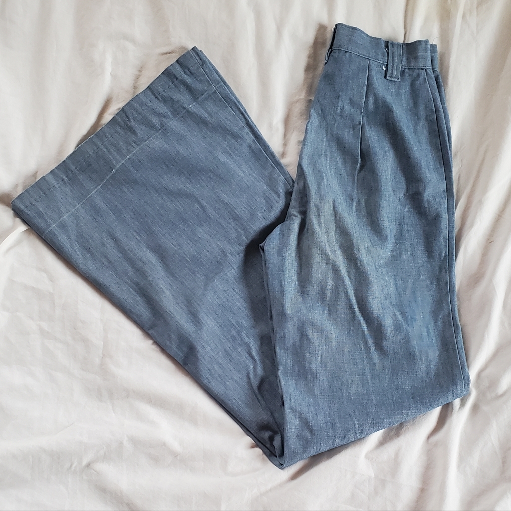 Time And Place Vintage 1970's Bell Bottom Denim Jeans, Sz Xs (W24" X L32")